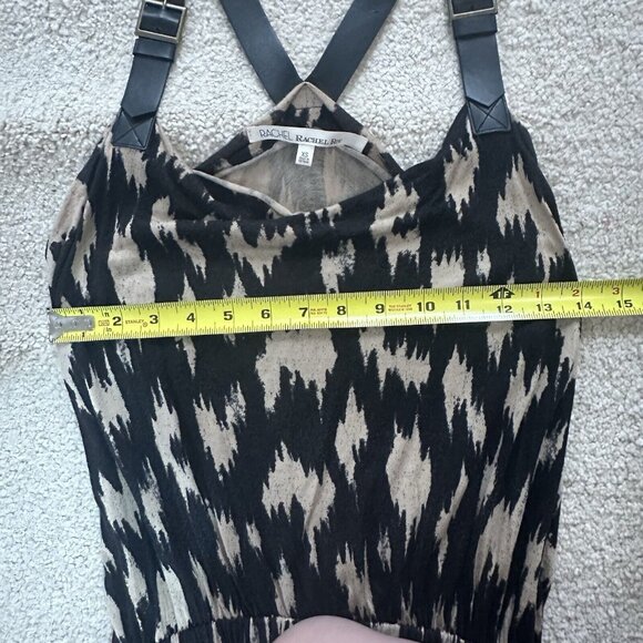 RACHEL Rachel Roy Maxi Dress Women’s XS Cream & Black Print Leather Straps - Picture 10 of 16